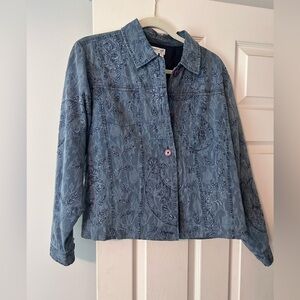 Coldwater creek jean jacket with floral detail. Size L